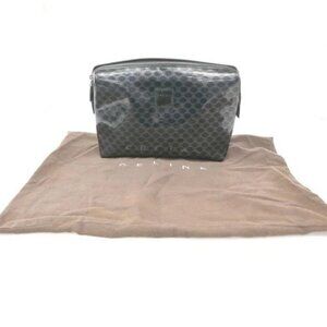 CELINE Logo Macadam Pattern Clutch Bag PVC Leather Black SHW Italy 09CA532